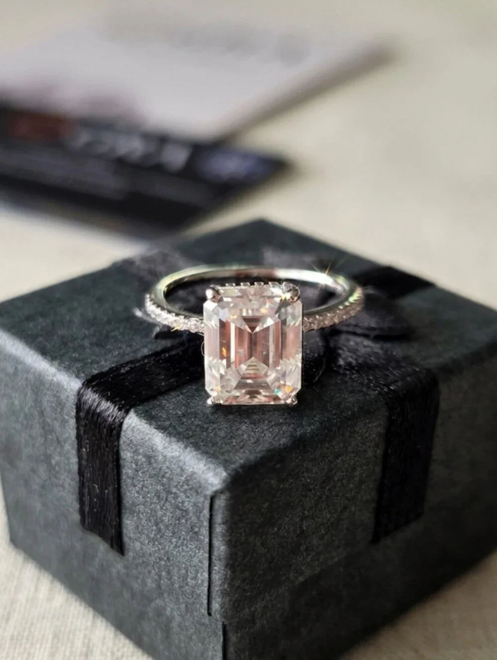 4 CT Emerald Cut Moissanite Engagement Ring S925 Sterling Silver Size 6